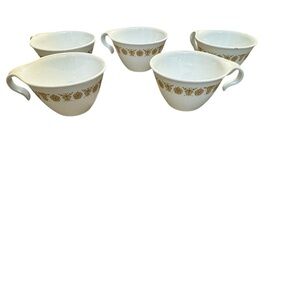 Vintage Set‎ of 5 Corelle Butterfly Gold Flat Cups W/ Hook Handles